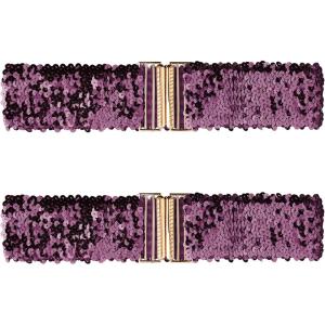 imageAllegra K Ladies Shinny Wide Waist Belts Interlock Buckles Sequins Decor Stretchy Belts for Women 2PCSDark Purple