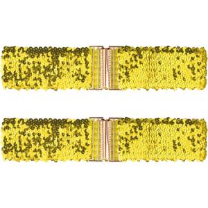imageAllegra K Ladies Shinny Wide Waist Belts Interlock Buckles Sequins Decor Stretchy Belts for Women 2PCSGold