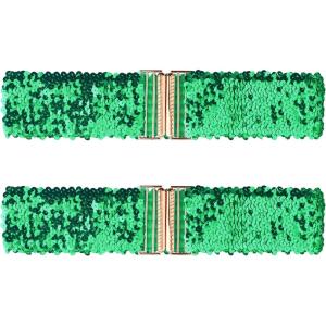 imageAllegra K Ladies Shinny Wide Waist Belts Interlock Buckles Sequins Decor Stretchy Belts for Women 2PCSGreen