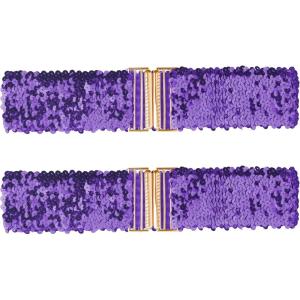 imageAllegra K Ladies Shinny Wide Waist Belts Interlock Buckles Sequins Decor Stretchy Belts for Women 2PCSLight Purple