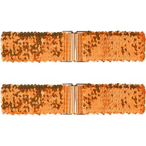 imageAllegra K Ladies Shinny Wide Waist Belts Interlock Buckles Sequins Decor Stretchy Belts for Women 2PCSOrange
