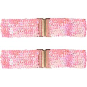 imageAllegra K Ladies Shinny Wide Waist Belts Interlock Buckles Sequins Decor Stretchy Belts for Women 2PCSPink