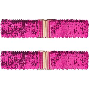 imageAllegra K Ladies Shinny Wide Waist Belts Interlock Buckles Sequins Decor Stretchy Belts for Women 2PCSRose Red