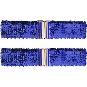 imageAllegra K Ladies Shinny Wide Waist Belts Interlock Buckles Sequins Decor Stretchy Belts for Women 2PCSRoyal Blue