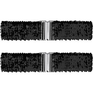 imageAllegra K Ladies Stretchy Wide Waist Belts Interlock Buckles Shinny Sequins Decor Belts for DressesBlack