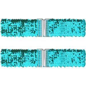 imageAllegra K Ladies Stretchy Wide Waist Belts Interlock Buckles Shinny Sequins Decor Belts for DressesBlue