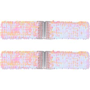 imageAllegra K Ladies Stretchy Wide Waist Belts Interlock Buckles Shinny Sequins Decor Belts for DressesCarnation