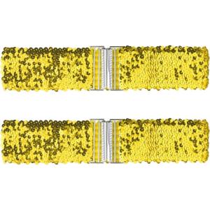 imageAllegra K Ladies Stretchy Wide Waist Belts Interlock Buckles Shinny Sequins Decor Belts for DressesGold