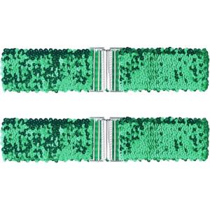 imageAllegra K Ladies Stretchy Wide Waist Belts Interlock Buckles Shinny Sequins Decor Belts for DressesGreen