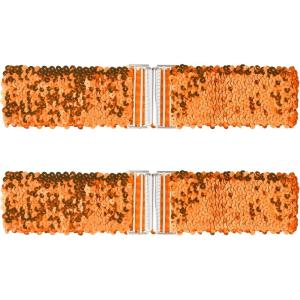 imageAllegra K Ladies Stretchy Wide Waist Belts Interlock Buckles Shinny Sequins Decor Belts for DressesOrange