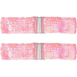 imageAllegra K Ladies Stretchy Wide Waist Belts Interlock Buckles Shinny Sequins Decor Belts for DressesPink