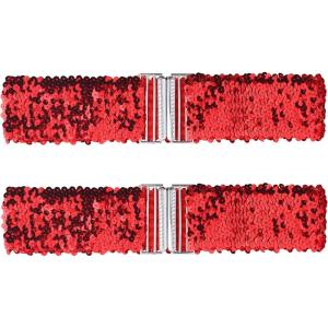 imageAllegra K Ladies Stretchy Wide Waist Belts Interlock Buckles Shinny Sequins Decor Belts for DressesRed