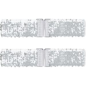imageAllegra K Ladies Stretchy Wide Waist Belts Interlock Buckles Shinny Sequins Decor Belts for DressesSilver