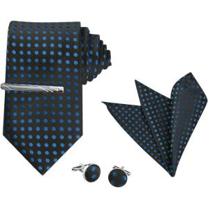 imageAllegra K Mens Polka Dots Selftied Tie Handkerchief Clip Cufflinks Wedding Business Necktie SetsBlack Blue