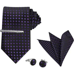 imageAllegra K Mens Polka Dots Selftied Tie Handkerchief Clip Cufflinks Wedding Business Necktie SetsBlack Purple