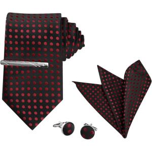 imageAllegra K Mens Polka Dots Selftied Tie Handkerchief Clip Cufflinks Wedding Business Necktie SetsBlack Red