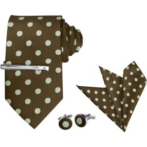imageAllegra K Mens Polka Dots Selftied Tie Handkerchief Clip Cufflinks Wedding Business Necktie SetsCoffee