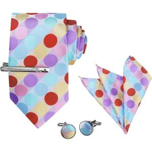 imageAllegra K Mens Polka Dots Selftied Tie Handkerchief Clip Cufflinks Wedding Business Necktie SetsColorful