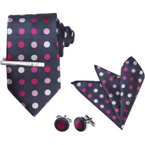 imageAllegra K Mens Polka Dots Selftied Tie Handkerchief Clip Cufflinks Wedding Business Necktie SetsDark Blue Fuchsia