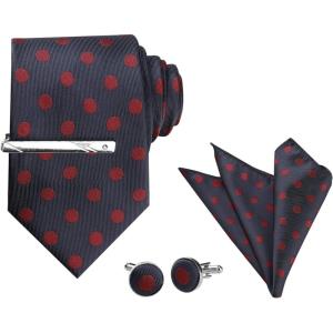 imageAllegra K Mens Polka Dots Selftied Tie Handkerchief Clip Cufflinks Wedding Business Necktie SetsDark Blue Red