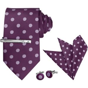 imageAllegra K Mens Polka Dots Selftied Tie Handkerchief Clip Cufflinks Wedding Business Necktie SetsDark Purple