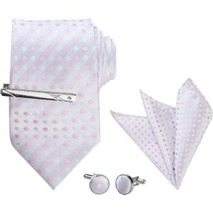 imageAllegra K Mens Polka Dots Selftied Tie Handkerchief Clip Cufflinks Wedding Business Necktie SetsGray Blue