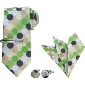 imageAllegra K Mens Polka Dots Selftied Tie Handkerchief Clip Cufflinks Wedding Business Necktie SetsGreen
