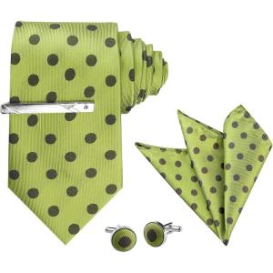 imageAllegra K Mens Polka Dots Selftied Tie Handkerchief Clip Cufflinks Wedding Business Necktie SetsGreen Coffe
