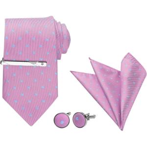 imageAllegra K Mens Polka Dots Selftied Tie Handkerchief Clip Cufflinks Wedding Business Necktie SetsLight Purple Blue
