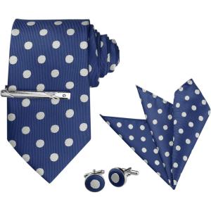 imageAllegra K Mens Polka Dots Selftied Tie Handkerchief Clip Cufflinks Wedding Business Necktie SetsNavy Blue