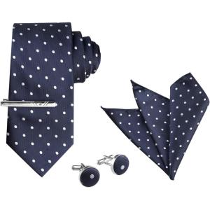 imageAllegra K Mens Polka Dots Selftied Tie Handkerchief Clip Cufflinks Wedding Business Necktie SetsNavy Blue White