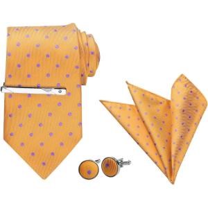 imageAllegra K Mens Polka Dots Selftied Tie Handkerchief Clip Cufflinks Wedding Business Necktie SetsOrange Purple