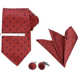 imageAllegra K Mens Polka Dots Selftied Tie Handkerchief Clip Cufflinks Wedding Business Necktie SetsRed Navy Blue