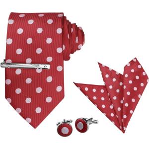 imageAllegra K Mens Polka Dots Selftied Tie Handkerchief Clip Cufflinks Wedding Business Necktie SetsRed Pink