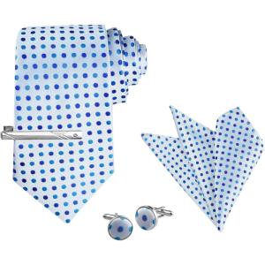 imageAllegra K Mens Polka Dots Selftied Tie Handkerchief Clip Cufflinks Wedding Business Necktie SetsSky Blue