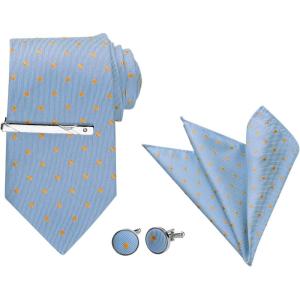 imageAllegra K Mens Polka Dots Selftied Tie Handkerchief Clip Cufflinks Wedding Business Necktie SetsSky Blue Orange