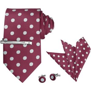 imageAllegra K Mens Polka Dots Selftied Tie Handkerchief Clip Cufflinks Wedding Business Necktie SetsWine Red White