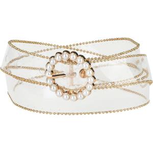 imageAllegra K Stylish Womens Clear Waist Belts for Dresses Transparent Belts Pin BuckleGold