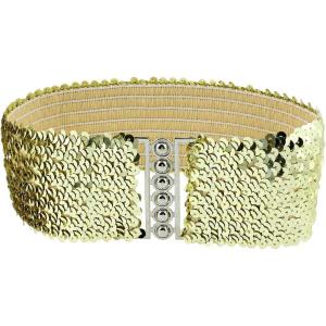 imageAllegra K Woman Sequin Detail 7cm Wide Textured Strentchy Waist Cinch Belt WaistbeltGold Tone