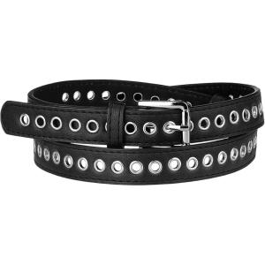 imageAllegra K Women Grommet Belt PU Leather Metal Buckle Skinny Waist Hollow BeltsBlack