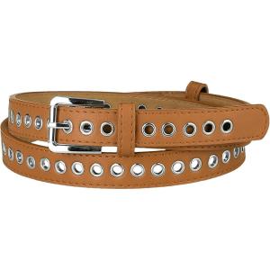 imageAllegra K Women Grommet Belt PU Leather Metal Buckle Skinny Waist Hollow BeltsBrown