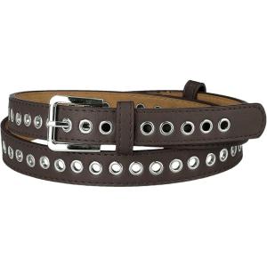 imageAllegra K Women Grommet Belt PU Leather Metal Buckle Skinny Waist Hollow BeltsCoffee