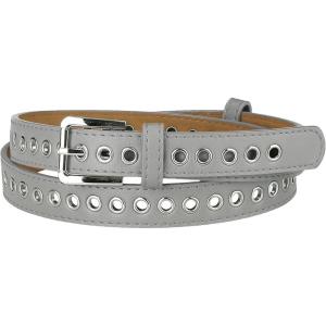 imageAllegra K Women Grommet Belt PU Leather Metal Buckle Skinny Waist Hollow BeltsGray