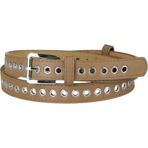 imageAllegra K Women Grommet Belt PU Leather Metal Buckle Skinny Waist Hollow BeltsKhaki