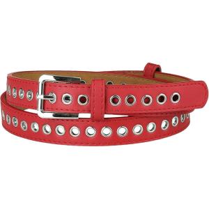 imageAllegra K Women Grommet Belt PU Leather Metal Buckle Skinny Waist Hollow BeltsRed