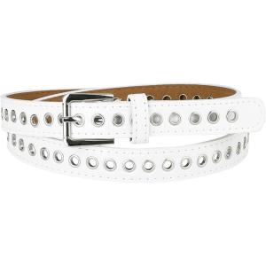 imageAllegra K Women Grommet Belt PU Leather Metal Buckle Skinny Waist Hollow BeltsWhite