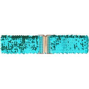 imageAllegra K Womens Elastic Waist Belt Sequins Decor Metal Interlock Buckles Belts for DressesBlue