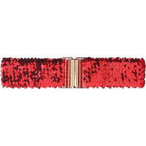 imageAllegra K Womens Elastic Waist Belt Sequins Decor Metal Interlock Buckles Belts for DressesRed