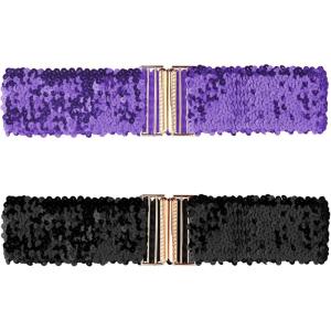 imageAllegra K Womens Elastic Waist Belts Interlock Buckles Sequins Decor Stretchy Wide Belts 2PCSLight Purple