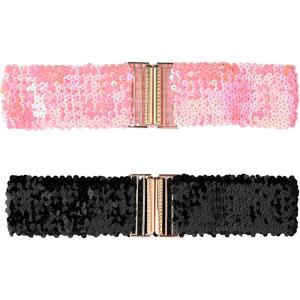 imageAllegra K Womens Elastic Waist Belts Interlock Buckles Sequins Decor Stretchy Wide Belts 2PCSPink